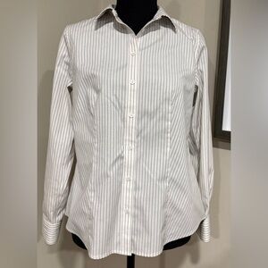 Talbots White Black Pink Wrinkle Resistant Button Down Blouse